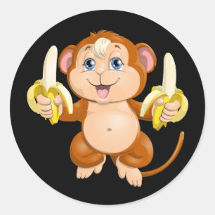 Cartoon aap met bananen ronde sticker