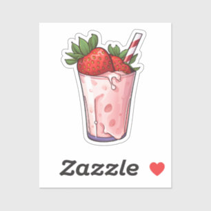 Cartoon aardbeien milkshake sticker