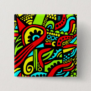 Cartoon Abstract Vierkante Button 5,1 Cm