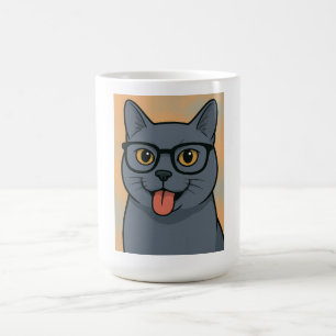 cartoon afbeelding mok, Russisch blauw, kat mok