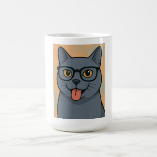 cartoon afbeelding mok, Russisch blauw, kat mok