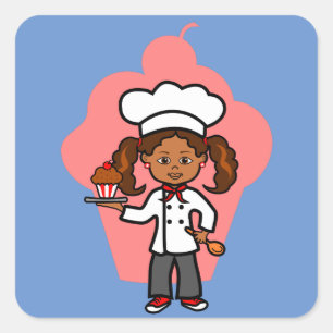 Cartoon Afrikaanse Amerikaanse Vrouw Chef met Cupc Vierkante Sticker