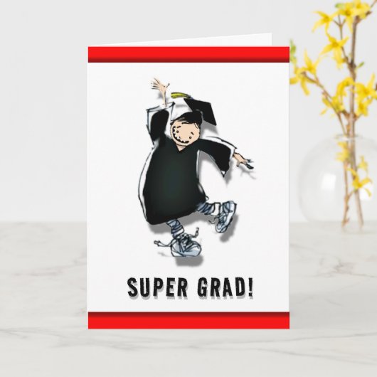 Cartoon Afstuderen Congrats Kaart (Gele Bloem)