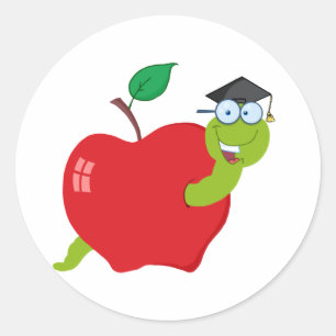 Cartoon Afstuderen worm in appel Ronde Sticker