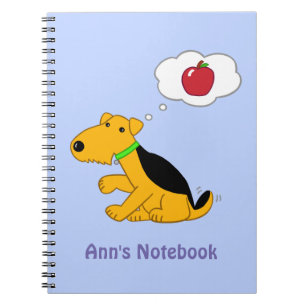 Cartoon Airedale Terrier Dog Denking of an Apple Notitieboek