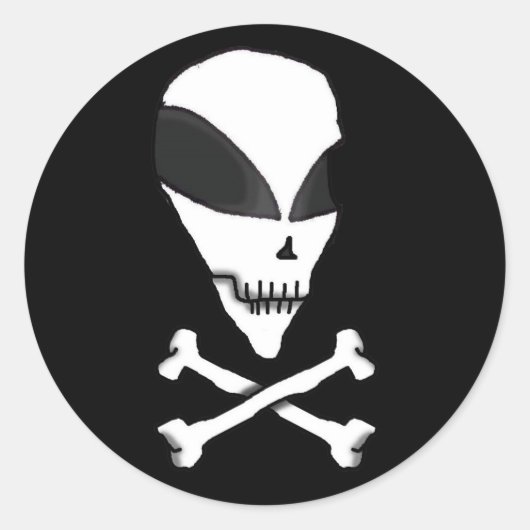 Cartoon Alien Sticker-Pirate Skull & Crossbones Ronde Sticker (Voorkant)