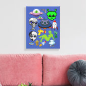 Cartoon Aliens Grays UFO Art Collage sheet Canvas Afdruk (Insitu (Woonkamer))