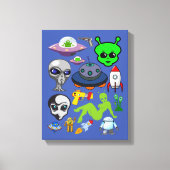 Cartoon Aliens Grays UFO Art Collage sheet Canvas Afdruk (Voorkant)