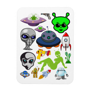Cartoon Aliens Grays UFO Art Collage sheet Magneet