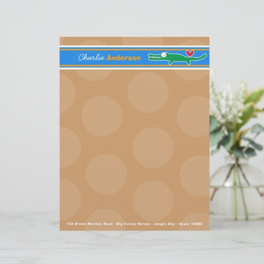 Cartoon Alligator Fun Personal Custom Letterhead Persoonlijk Briefhoofd (Staand voorkant)