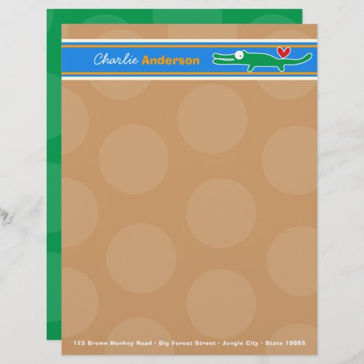 Cartoon Alligator Fun Personal Custom Letterhead Persoonlijk Briefhoofd (Voorkant / Achterkant)