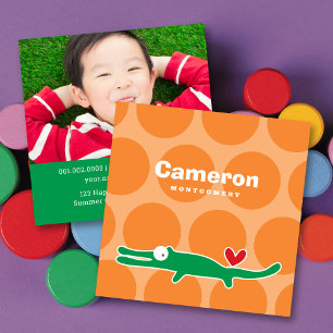 Cartoon alligator Kind profiel foto belkaart Vierkante Visitekaartje