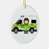 Cartoon Ambulance en EMT Keramisch Ornament (Rechts)