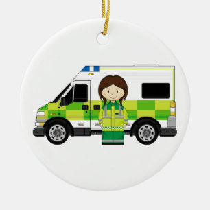 Cartoon Ambulance en EMT Keramisch Ornament