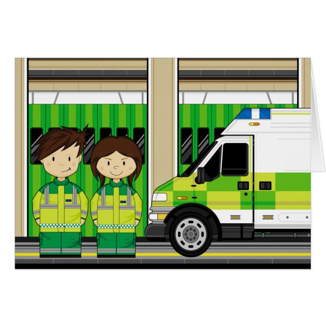 Cartoon Ambulance en EMT's (Voorkant Horizontaal)