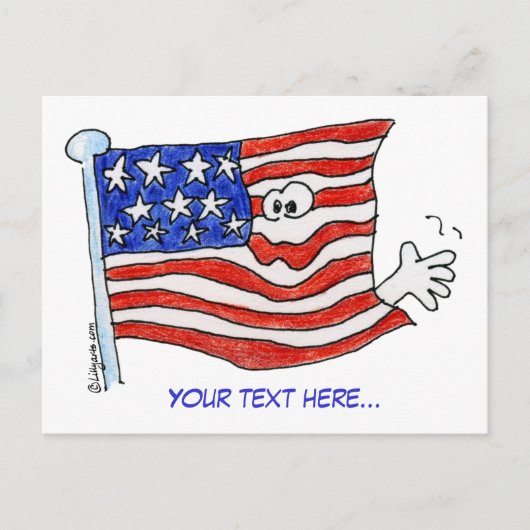 Cartoon-Amerikaanse Briefkaarten met vlaggolving (Voorkant)