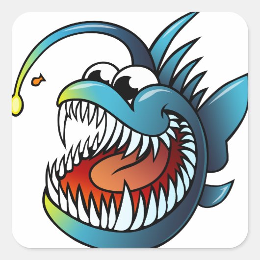 Cartoon Angler Fish Vierkante Sticker (Voorkant)