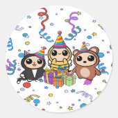 Cartoon Animal Birthday Sticker (Voorkant)