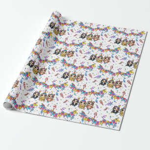 Cartoon Animal Birthday Wrapping Paper   Schattige Cadeaupapier