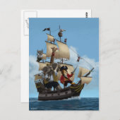 Cartoon Animal Pirate Ship Briefkaart (Voorkant / Achterkant)