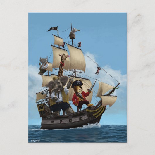 Cartoon Animal Pirate Ship Briefkaart (Voorkant)