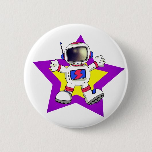 Cartoon Astronaut in Star Design Ronde Button 5,7 Cm (Voorkant)