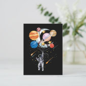 Cartoon Astronaut Space Balloon Planets Briefkaart (Staand voorkant)