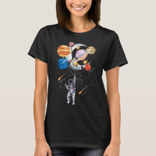 Cartoon Astronaut Space Balloon Planets T-shirt