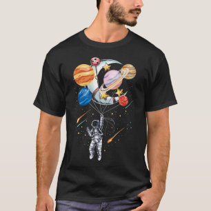 Cartoon Astronaut Space Balloon Planets T-shirt