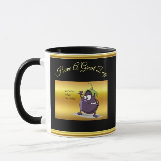 Cartoon-aubergine met grote ogen groen haar mok (Links)