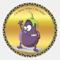 Cartoon-aubergine met grote ogen groen haar