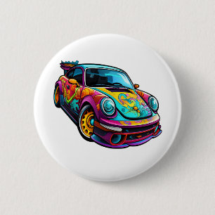 Cartoon auto illustratie ronde button 5,7 cm