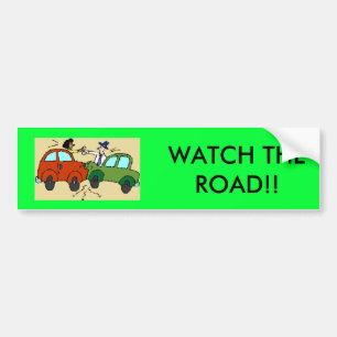 cartoon-auto-ongeluk, WEG DE WEG! Bumpersticker