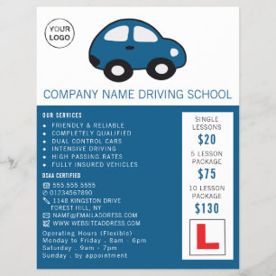 Cartoon auto, Rijschool, Instructeur Advert Flyer