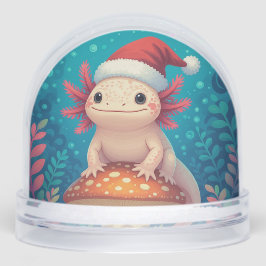 Cartoon Axolotl in het Santa Hat Christmas Snow We Sneeuwbol