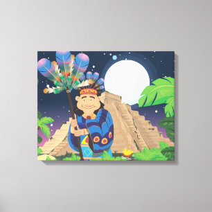 Cartoon Aztek Canvas Afdruk