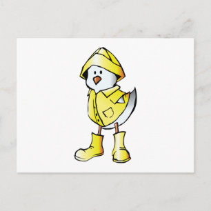 Cartoon Baby Chick Een regenjas dragen Briefkaart