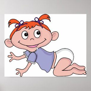 Cartoon Baby Meisje Kruipend Rood Haar Paarse Stri Poster