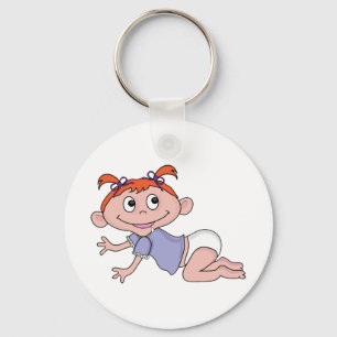 Cartoon Baby Meisje Kruipend Rood Haar Paarse Stri Sleutelhanger