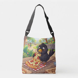 Cartoon Baby Merel Kraai Raaf Eet Pizza Crossbody Tas