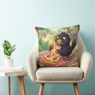 Cartoon Baby Merel Kraai Raaf Eet Pizza Kussen