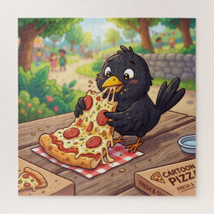Cartoon Baby Merel Kraai Raaf Eet Pizza Legpuzzel
