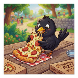 Cartoon Baby Merel Kraai Raaf Eet Pizza Perfect Poster