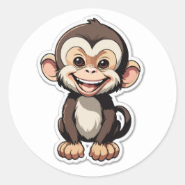 Cartoon Baby Monkey Laughing Ronde Sticker