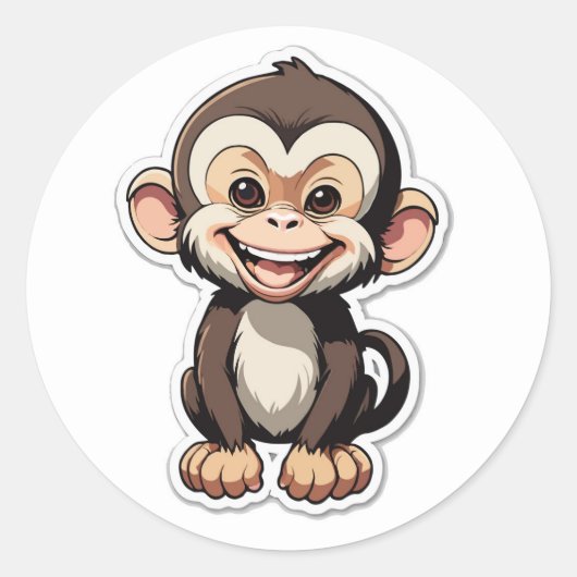 Cartoon Baby Monkey Laughing Ronde Sticker (Voorkant)