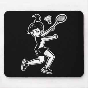 Cartoon Badminton Woman Shuttle Player Muismat