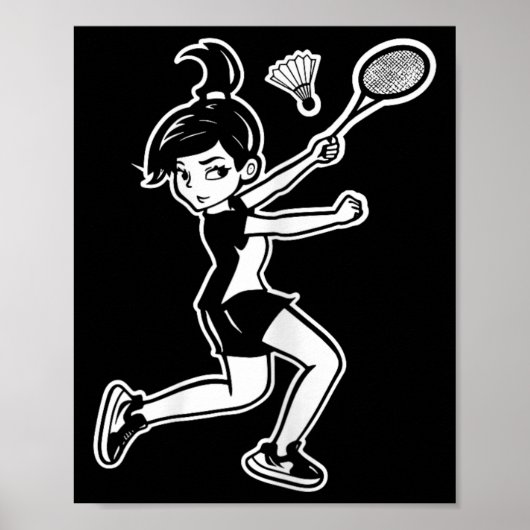 Cartoon Badminton Woman Shuttle Player Poster (Voorkant)