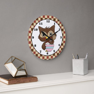 Cartoon Baking Owl Kitchen wandklok Grote Klok