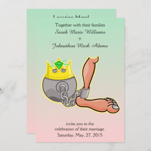 Cartoon bal en ketting bruiloft uitnodiging (Voorkant / Achterkant)