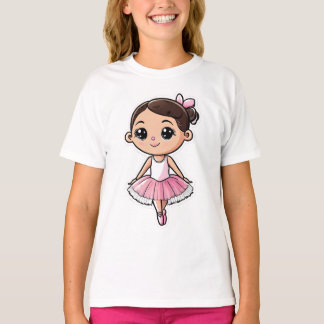 Cartoon Ballerina Roze Tutu Haar Bow Donker Haar T-shirt